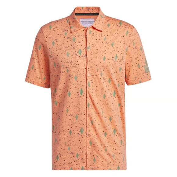 Adidas Adicross Golf Desert Button Up Short Sleeve Shirt in Coral Fusion, size S - Picture 11 of 11